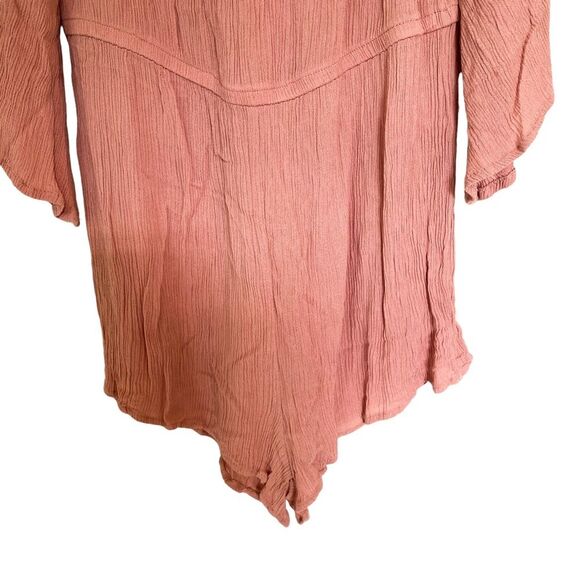 Forever 21 Mauve Pink Crinkled Open Shoulder Sleeve Romper Playsuit Size Medium - Picture 7 of 12